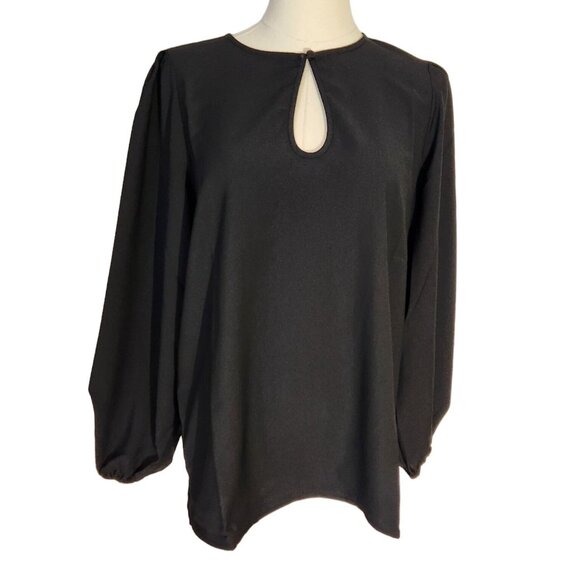 J Crew Black Puff Sleeve Keyhole Neckline Crepe Top Blouse BL712 Women Size T S - Picture 1 of 16